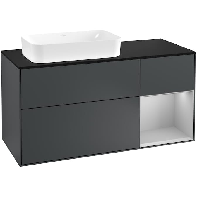 Tvättställsskåp Villeroy & Boch Finion med 3 Lådor Hylla och Bänkskiva för Ocentrerat Fristående Tvättställ