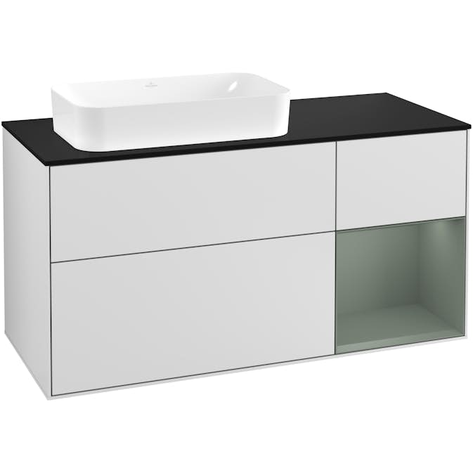 Tvättställsskåp Villeroy & Boch Finion med 3 Lådor Hylla och Bänkskiva för Ocentrerat Fristående Tvättställ