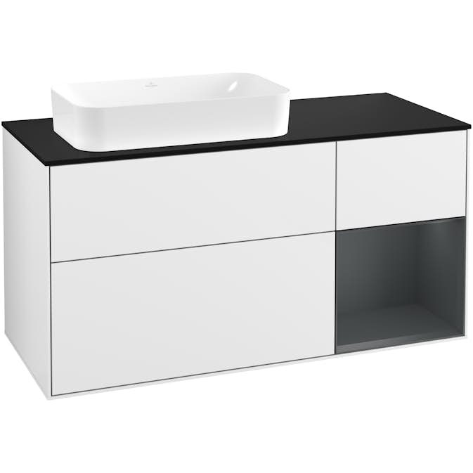 Tvättställsskåp Villeroy & Boch Finion med 3 Lådor Hylla och Bänkskiva för Ocentrerat Fristående Tvättställ