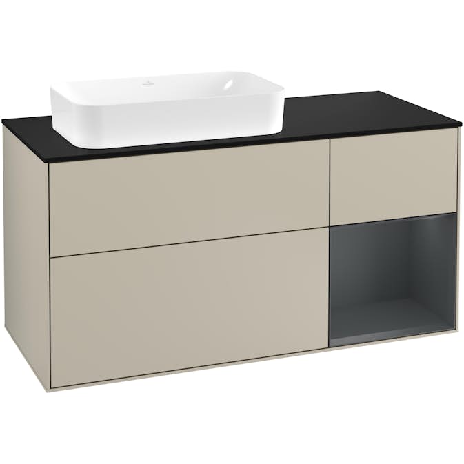 Tvättställsskåp Villeroy & Boch Finion med 3 Lådor Hylla och Bänkskiva för Ocentrerat Fristående Tvättställ