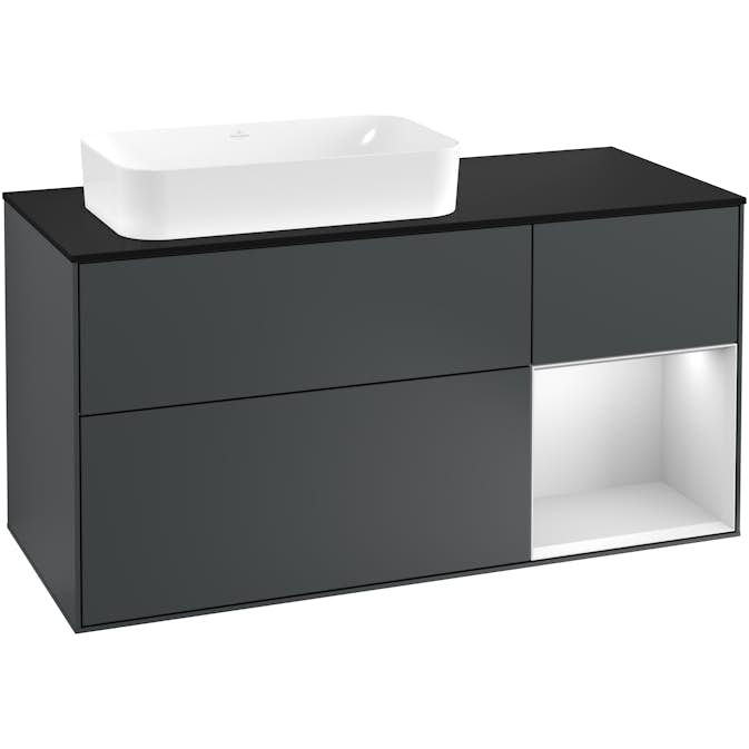 Tvättställsskåp Villeroy & Boch Finion med 3 Lådor Hylla och Bänkskiva för Ocentrerat Fristående Tvättställ