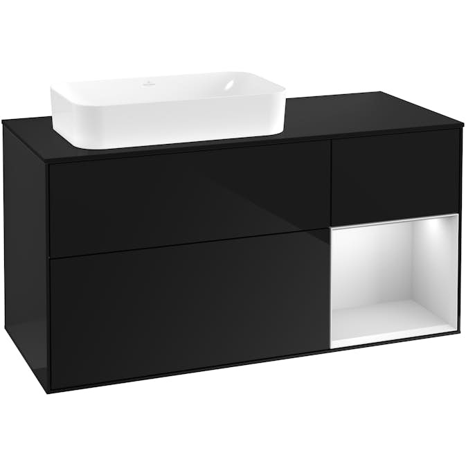 Tvättställsskåp Villeroy & Boch Finion med 3 Lådor Hylla och Bänkskiva för Ocentrerat Fristående Tvättställ