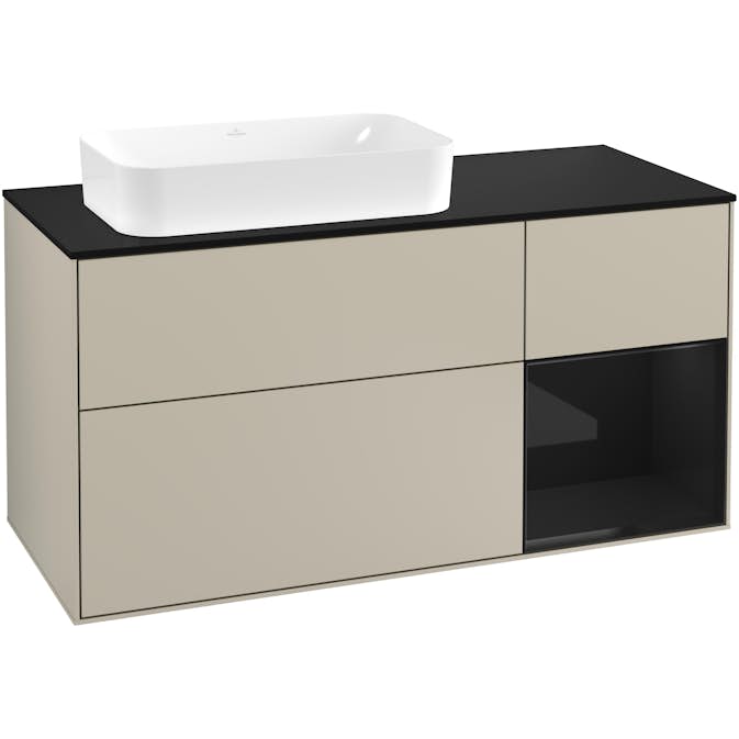 Tvättställsskåp Villeroy & Boch Finion med 3 Lådor Hylla och Bänkskiva för Ocentrerat Fristående Tvättställ