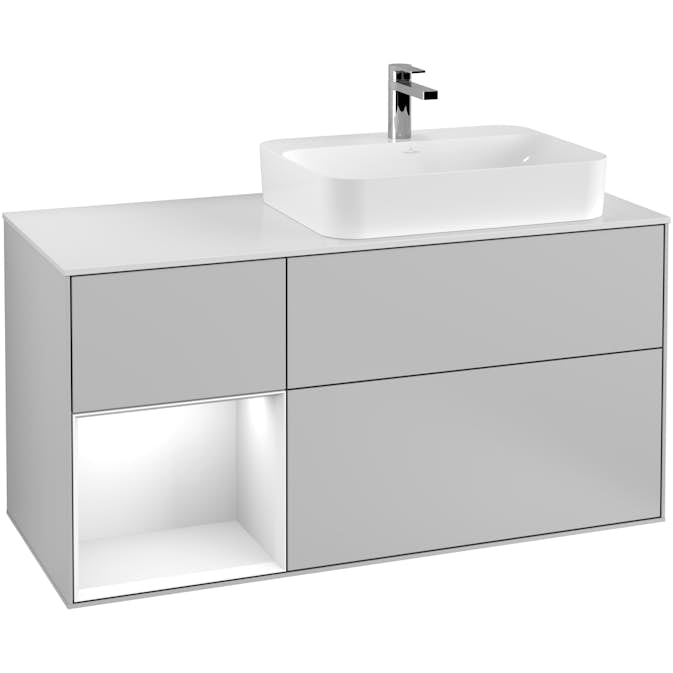 Tvättställsskåp Villeroy & Boch Finion med 3 Lådor Hylla och Bänkskiva för Ocentrerat Ytmonterat Tvättställ