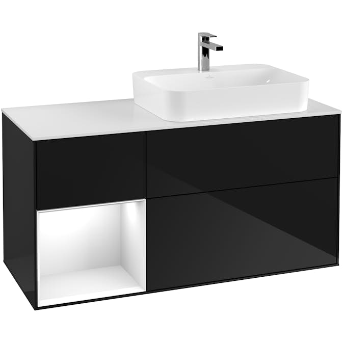 Tvättställsskåp Villeroy & Boch Finion med 3 Lådor Hylla och Bänkskiva för Ocentrerat Ytmonterat Tvättställ