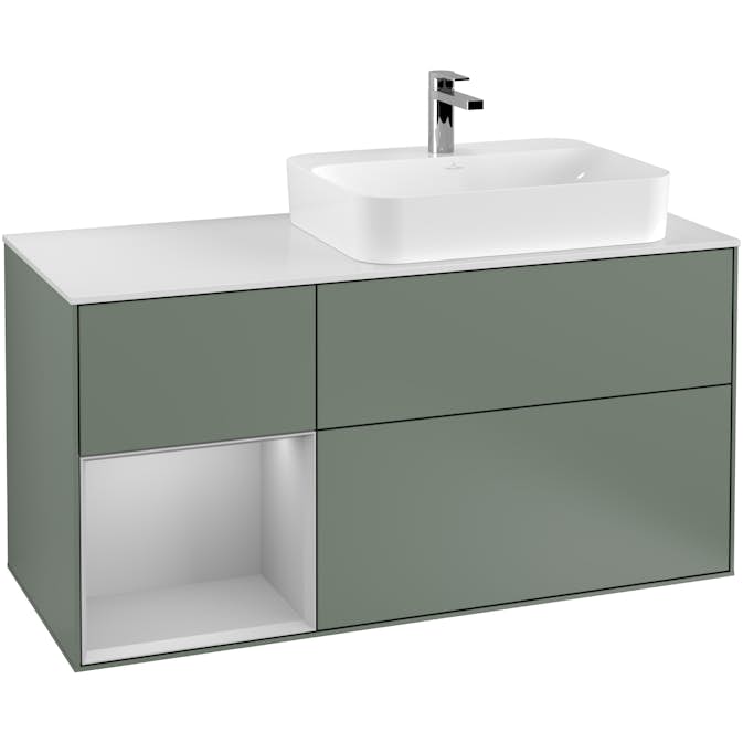Tvättställsskåp Villeroy & Boch Finion med 3 Lådor Hylla och Bänkskiva för Ocentrerat Ytmonterat Tvättställ