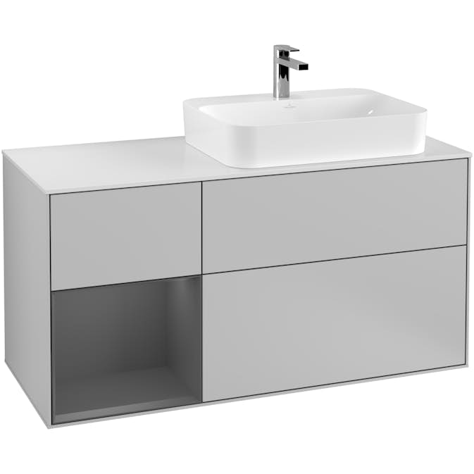 Tvättställsskåp Villeroy & Boch Finion med 3 Lådor Hylla och Bänkskiva för Ocentrerat Ytmonterat Tvättställ