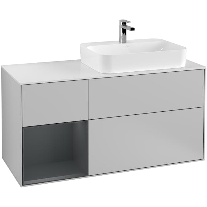 Tvättställsskåp Villeroy & Boch Finion med 3 Lådor Hylla och Bänkskiva för Ocentrerat Ytmonterat Tvättställ