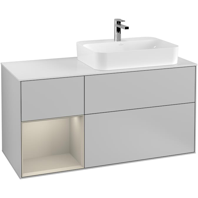 Tvättställsskåp Villeroy & Boch Finion med 3 Lådor Hylla och Bänkskiva för Ocentrerat Ytmonterat Tvättställ