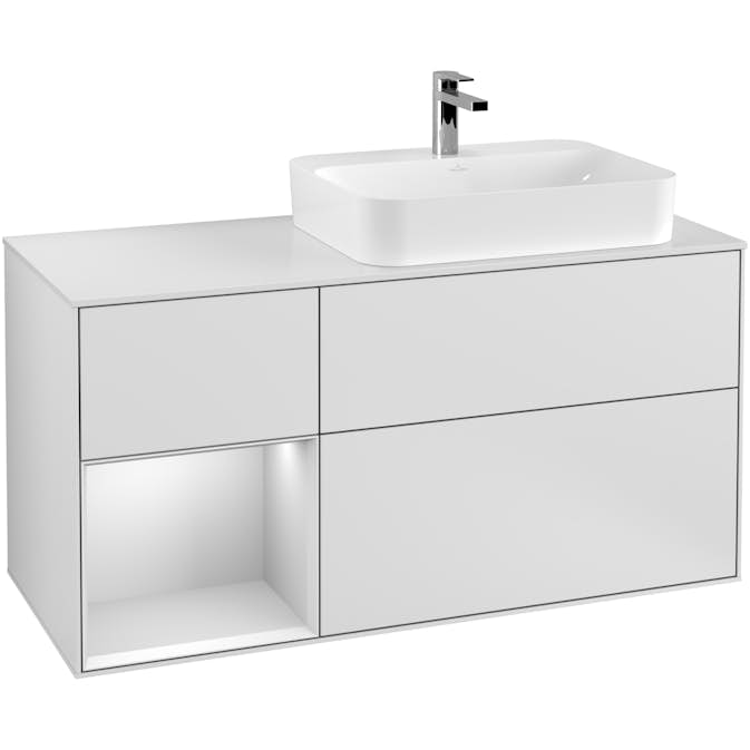 Tvättställsskåp Villeroy & Boch Finion med 3 Lådor Hylla och Bänkskiva för Ocentrerat Ytmonterat Tvättställ