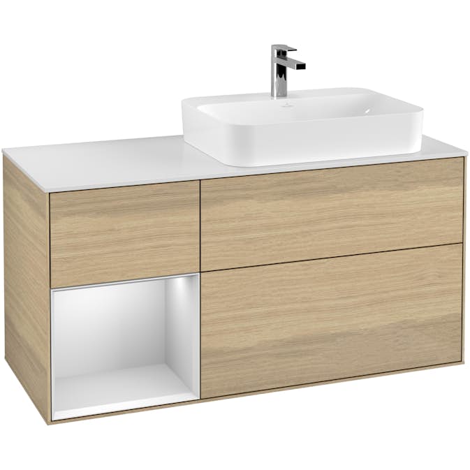 Tvättställsskåp Villeroy & Boch Finion med 3 Lådor Hylla och Bänkskiva för Ocentrerat Ytmonterat Tvättställ