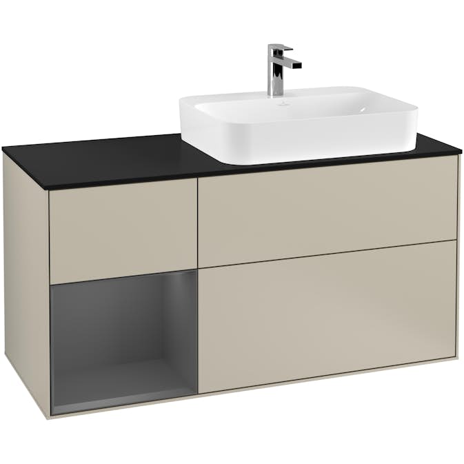 Tvättställsskåp Villeroy & Boch Finion med 3 Lådor Hylla och Bänkskiva för Ocentrerat Ytmonterat Tvättställ
