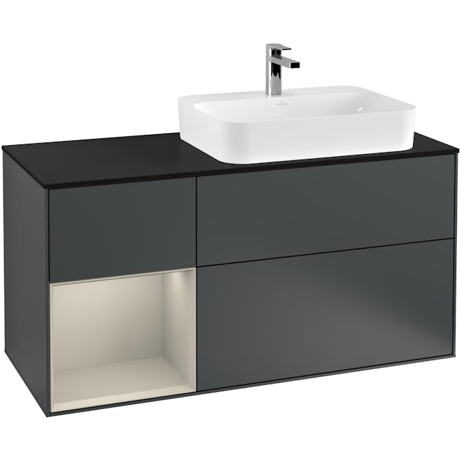 Tvättställsskåp Villeroy & Boch Finion med 3 Lådor Hylla och Bänkskiva för Ocentrerat Ytmonterat Tvättställ