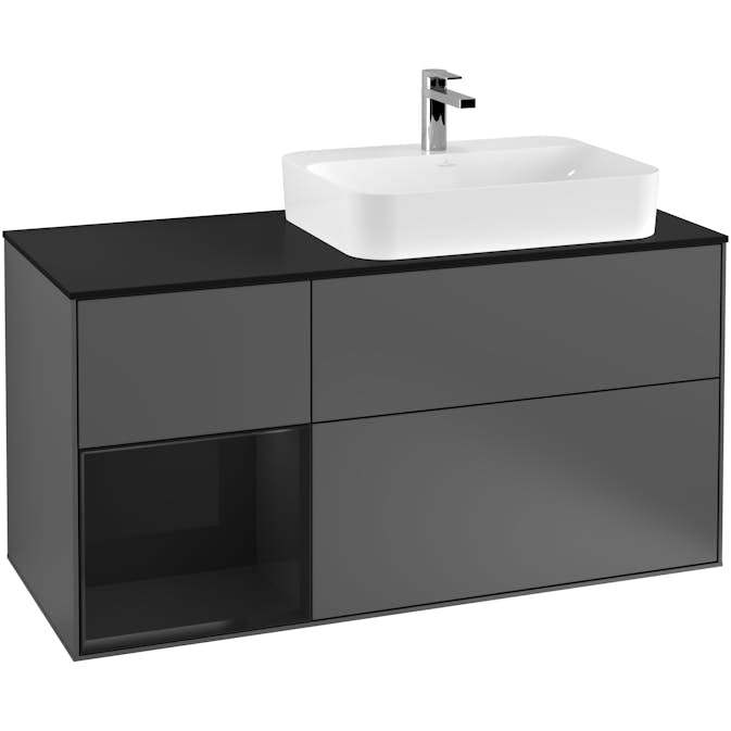 Tvättställsskåp Villeroy & Boch Finion med 3 Lådor Hylla och Bänkskiva för Ocentrerat Ytmonterat Tvättställ