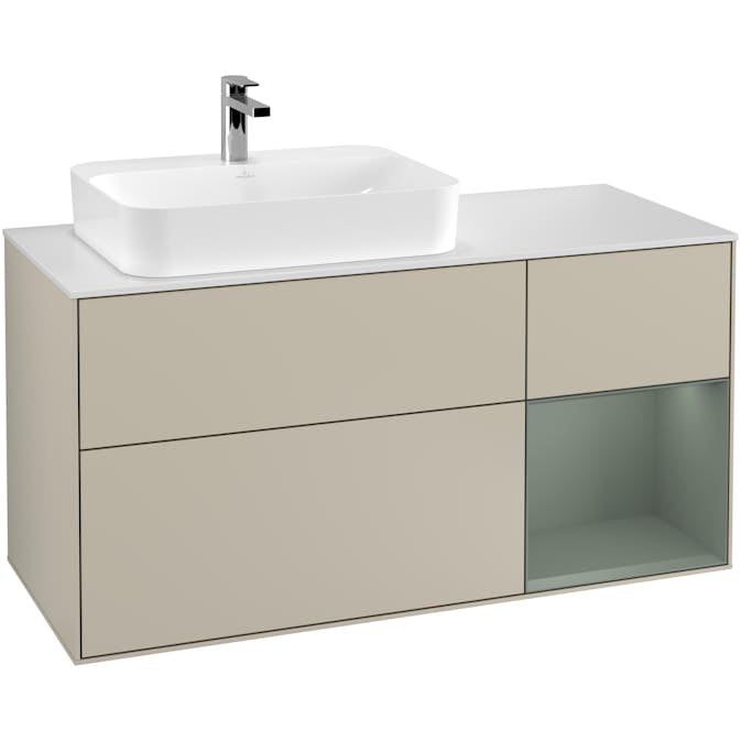 Tvättställsskåp Villeroy & Boch Finion med 3 Lådor Hylla och Bänkskiva för Ocentrerat Ytmonterat Tvättställ
