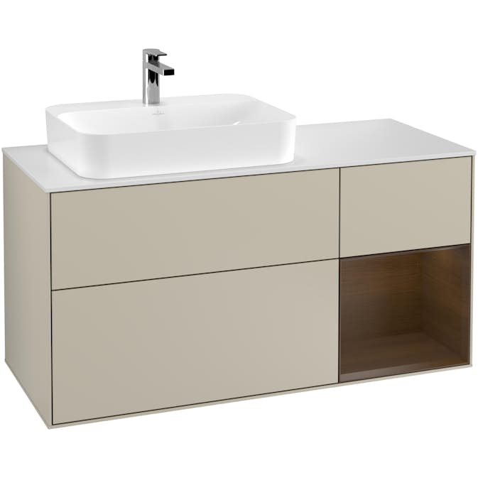 Tvättställsskåp Villeroy & Boch Finion med 3 Lådor Hylla och Bänkskiva för Ocentrerat Ytmonterat Tvättställ