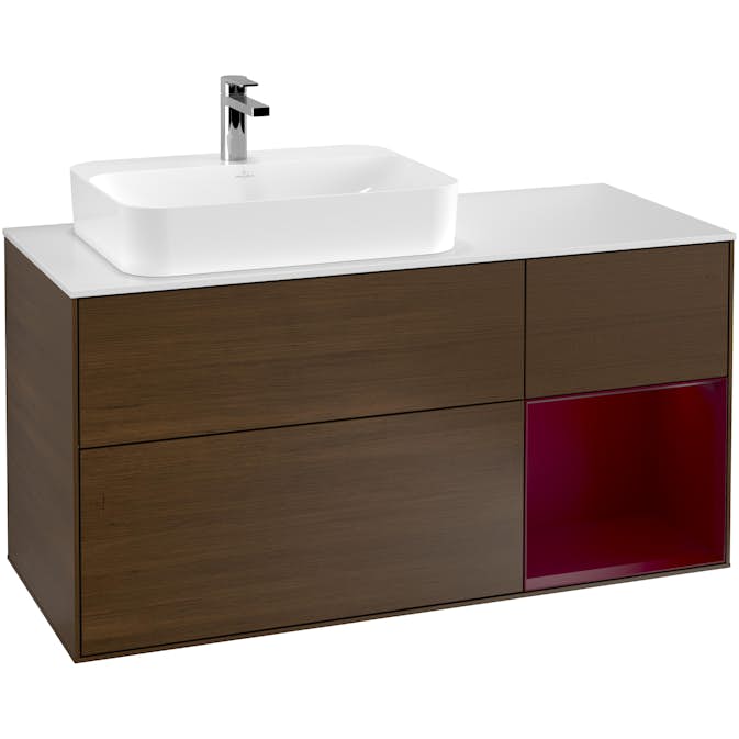 Tvättställsskåp Villeroy & Boch Finion med 3 Lådor Hylla och Bänkskiva för Ocentrerat Ytmonterat Tvättställ