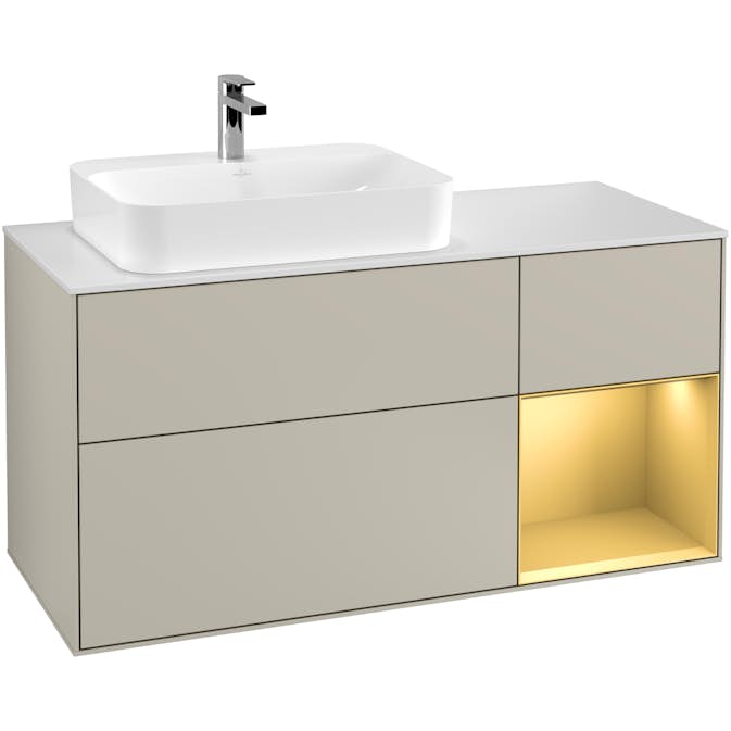 Tvättställsskåp Villeroy & Boch Finion med 3 Lådor Hylla och Bänkskiva för Ocentrerat Ytmonterat Tvättställ