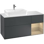 Tvättställsskåp Villeroy & Boch Finion med 3 Lådor Hylla och Bänkskiva för Ocentrerat Ytmonterat Tvättställ