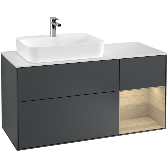 Tvättställsskåp Villeroy & Boch Finion med 3 Lådor Hylla och Bänkskiva för Ocentrerat Ytmonterat Tvättställ