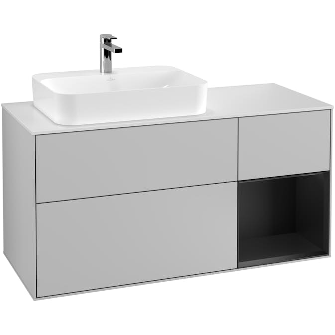 Tvättställsskåp Villeroy & Boch Finion med 3 Lådor Hylla och Bänkskiva för Ocentrerat Ytmonterat Tvättställ