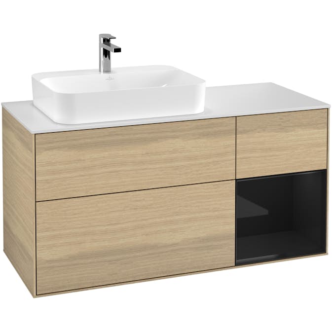 Tvättställsskåp Villeroy & Boch Finion med 3 Lådor Hylla och Bänkskiva för Ocentrerat Ytmonterat Tvättställ
