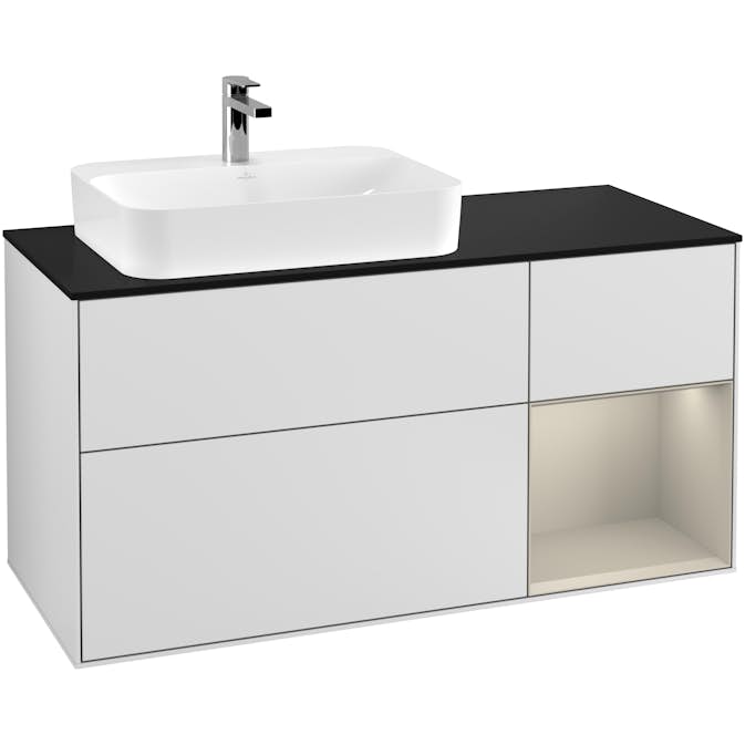 Tvättställsskåp Villeroy & Boch Finion med 3 Lådor Hylla och Bänkskiva för Ocentrerat Ytmonterat Tvättställ