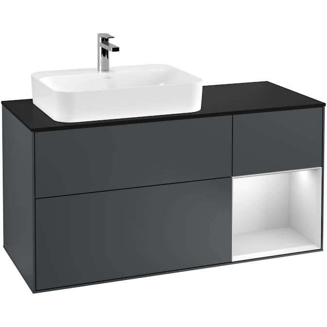 Tvättställsskåp Villeroy & Boch Finion med 3 Lådor Hylla och Bänkskiva för Ocentrerat Ytmonterat Tvättställ