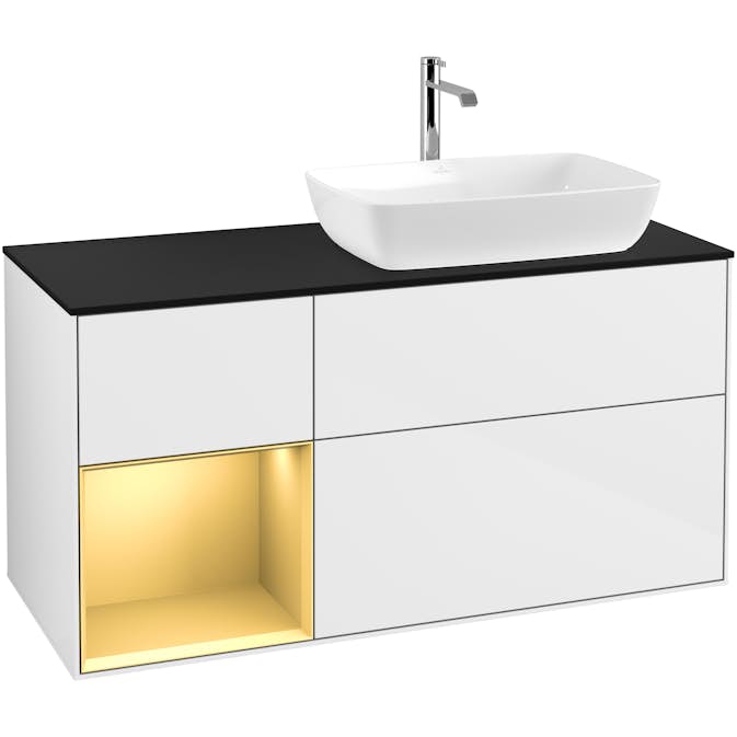 Tvättställsskåp Villeroy & Boch Finion med 3 Lådor Hylla och Bänkskiva för Ocentrerat Tvättställ från Artis & Collaro