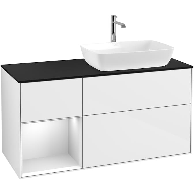Tvättställsskåp Villeroy & Boch Finion med 3 Lådor Hylla och Bänkskiva för Ocentrerat Tvättställ från Artis & Collaro