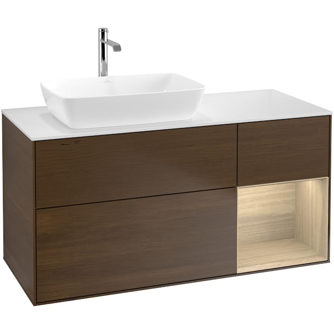 Tvättställsskåp Villeroy & Boch Finion med 3 Lådor Hylla och Bänkskiva för Ocentrerat Tvättställ från Artis & Collaro