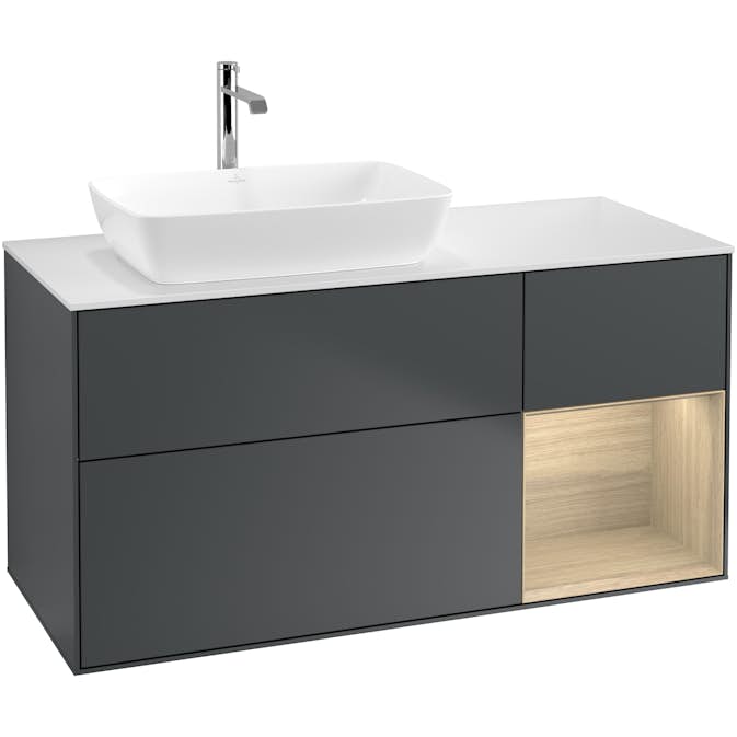 Tvättställsskåp Villeroy & Boch Finion med 3 Lådor Hylla och Bänkskiva för Ocentrerat Tvättställ från Artis & Collaro