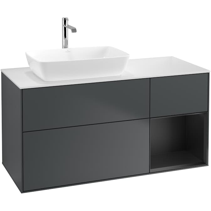 Tvättställsskåp Villeroy & Boch Finion med 3 Lådor Hylla och Bänkskiva för Ocentrerat Tvättställ från Artis & Collaro