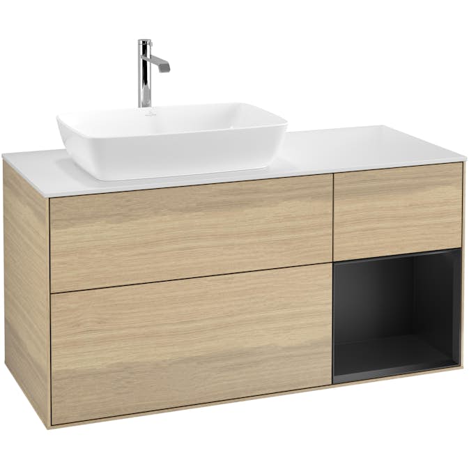 Tvättställsskåp Villeroy & Boch Finion med 3 Lådor Hylla och Bänkskiva för Ocentrerat Tvättställ från Artis & Collaro