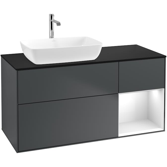 Tvättställsskåp Villeroy & Boch Finion med 3 Lådor Hylla och Bänkskiva för Ocentrerat Tvättställ från Artis & Collaro