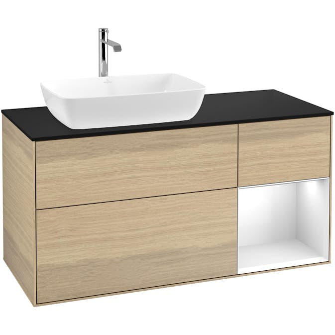 Tvättställsskåp Villeroy & Boch Finion med 3 Lådor Hylla och Bänkskiva för Ocentrerat Tvättställ från Artis & Collaro