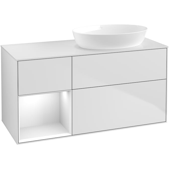 Tvättställsskåp Villeroy & Boch Finion med 3 Lådor Hylla och Bänkskiva för Ocentrerat Tvättställ från Artis & Collaro