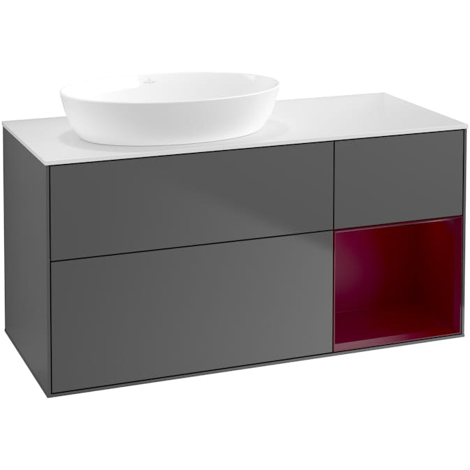 Tvättställsskåp Villeroy & Boch Finion med 3 Lådor Hylla och Bänkskiva för Ocentrerat Tvättställ från Artis & Collaro