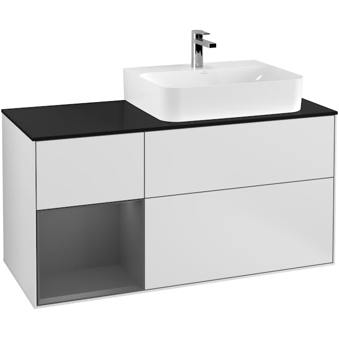 Tvättställsskåp Villeroy & Boch Finion med 3 Lådor Hylla och Bänkskiva för Ocentrerat Tvättställ