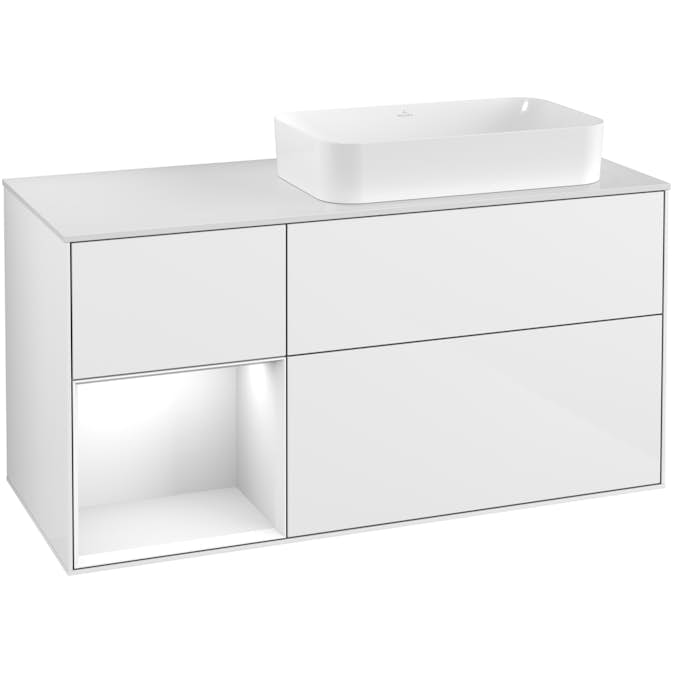 Tvättställsskåp Villeroy & Boch Finion med 3 Lådor Hylla och Bänkskiva för Ocentrerat Fristående Tvättställ