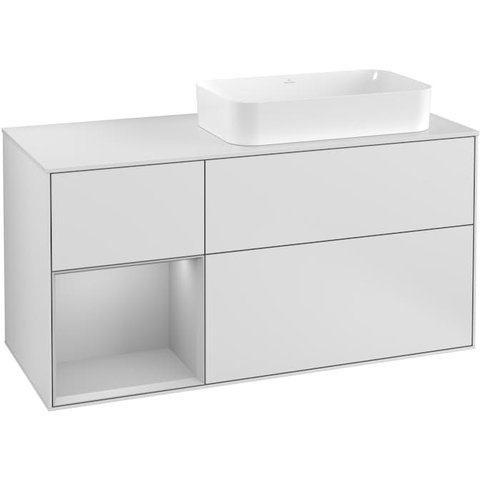Tvättställsskåp Villeroy & Boch Finion med 3 Lådor Hylla och Bänkskiva för Ocentrerat Fristående Tvättställ