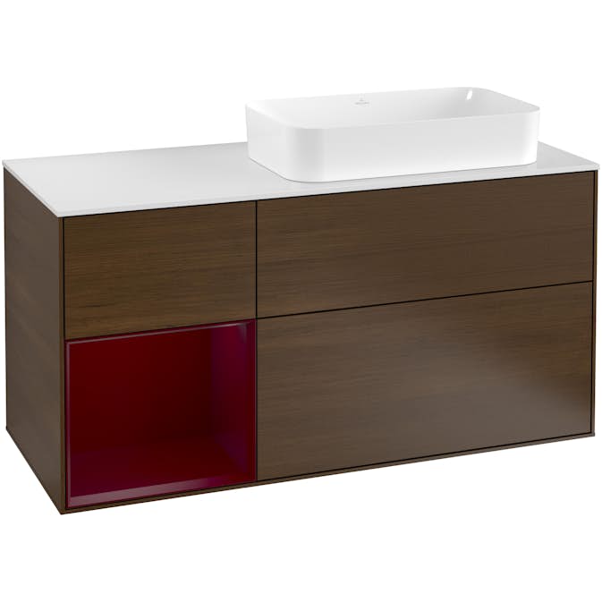 Tvättställsskåp Villeroy & Boch Finion med 3 Lådor Hylla och Bänkskiva för Ocentrerat Fristående Tvättställ