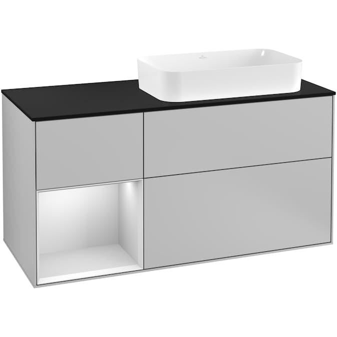 Tvättställsskåp Villeroy & Boch Finion med 3 Lådor Hylla och Bänkskiva för Ocentrerat Fristående Tvättställ