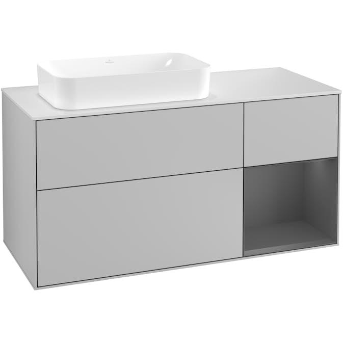Tvättställsskåp Villeroy & Boch Finion med 3 Lådor Hylla och Bänkskiva för Ocentrerat Fristående Tvättställ