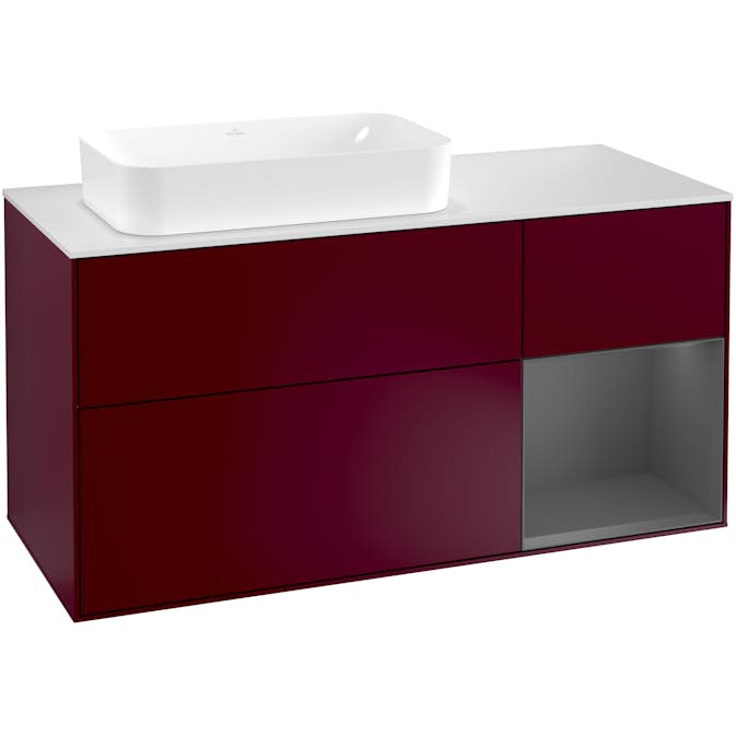 Tvättställsskåp Villeroy & Boch Finion med 3 Lådor Hylla och Bänkskiva för Ocentrerat Fristående Tvättställ