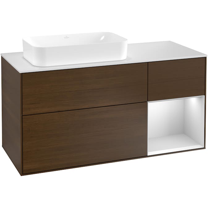 Tvättställsskåp Villeroy & Boch Finion med 3 Lådor Hylla och Bänkskiva för Ocentrerat Fristående Tvättställ