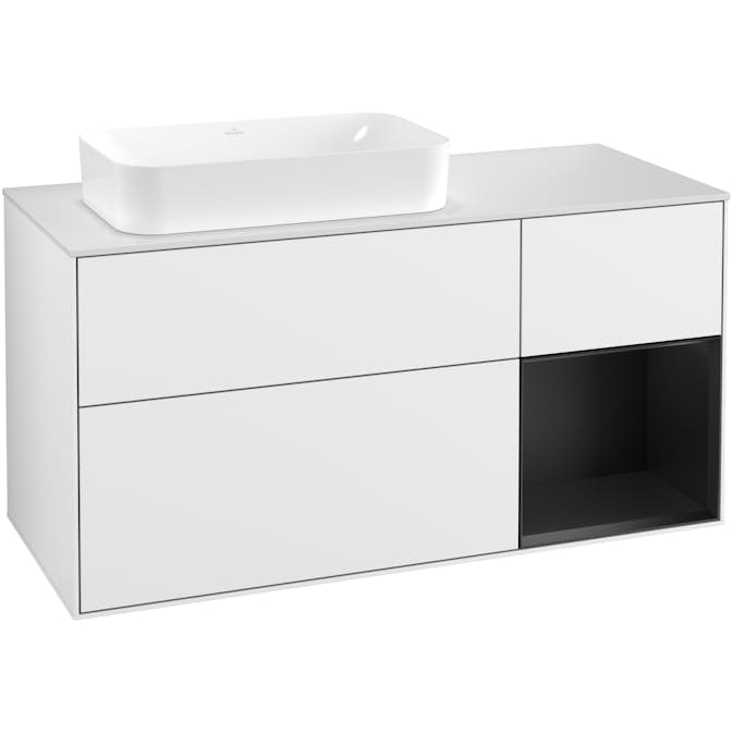 Tvättställsskåp Villeroy & Boch Finion med 3 Lådor Hylla och Bänkskiva för Ocentrerat Fristående Tvättställ