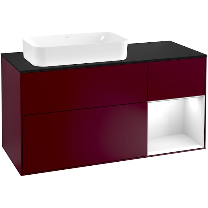 Tvättställsskåp Villeroy & Boch Finion med 3 Lådor Hylla och Bänkskiva för Ocentrerat Fristående Tvättställ