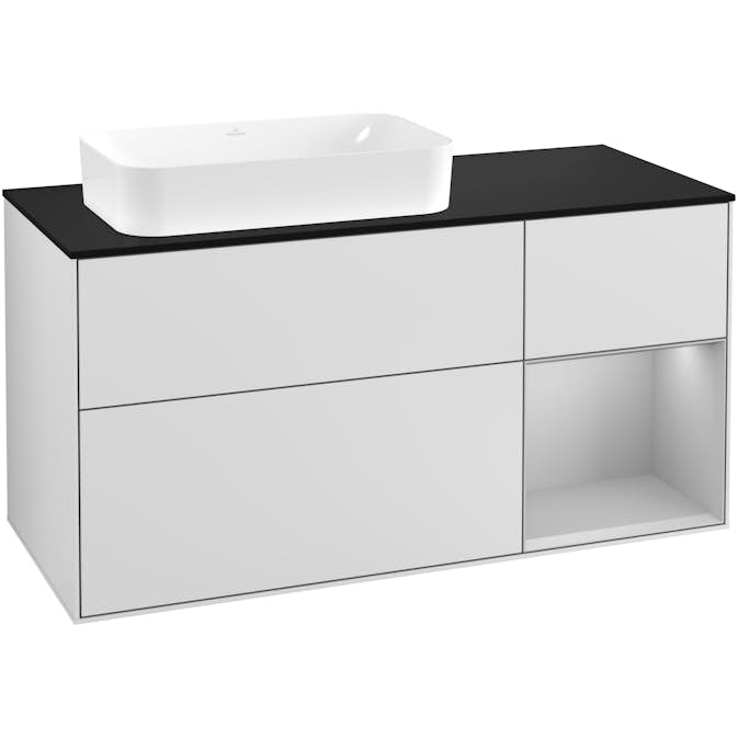 Tvättställsskåp Villeroy & Boch Finion med 3 Lådor Hylla och Bänkskiva för Ocentrerat Fristående Tvättställ