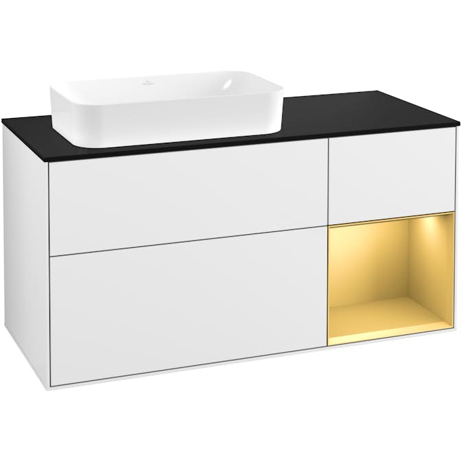Tvättställsskåp Villeroy & Boch Finion med 3 Lådor Hylla och Bänkskiva för Ocentrerat Fristående Tvättställ